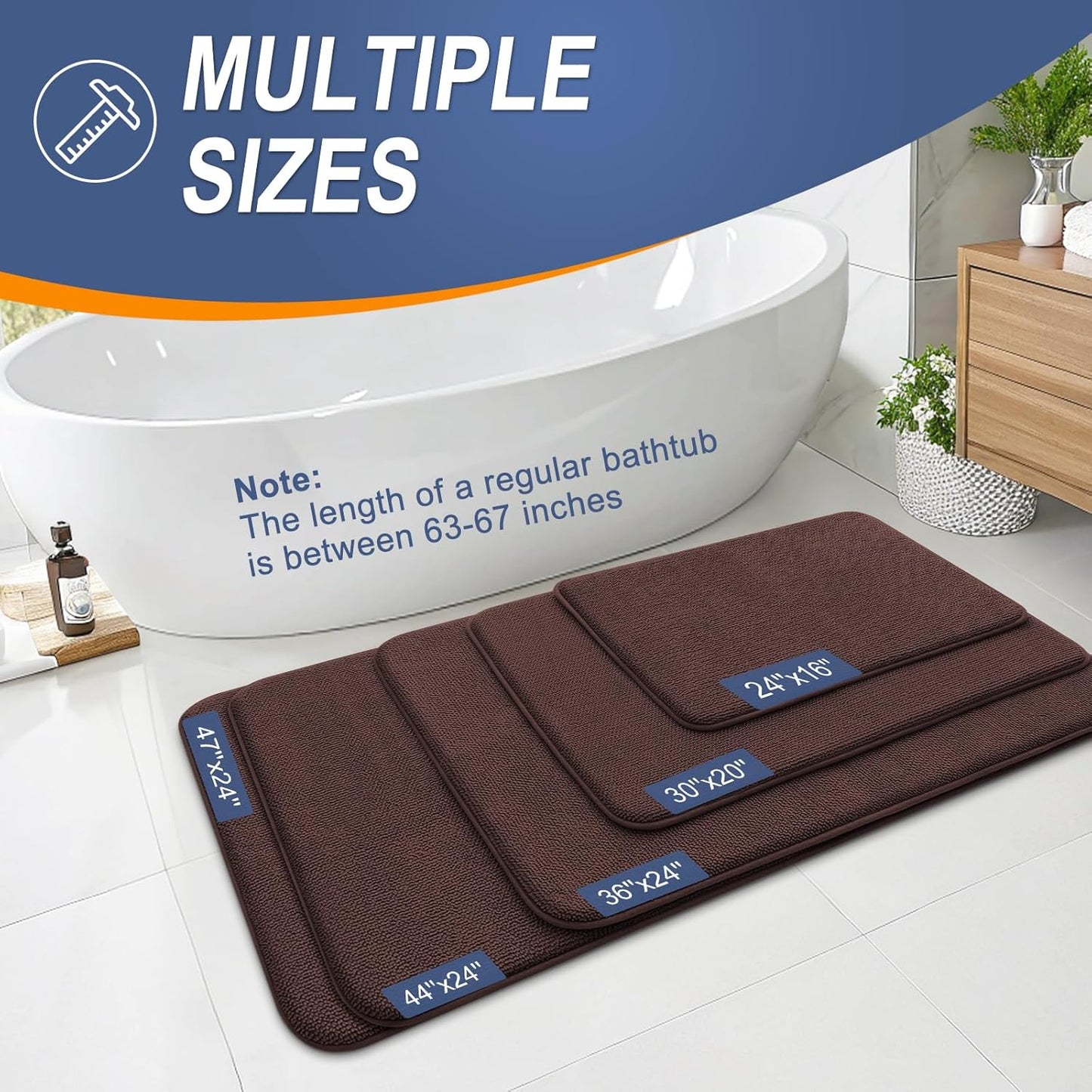 OLANLY Thick Memory Foam Bath Mat Rug 34x21, Extra Soft Absorbent Bathroom Rug, Quick Dry Bath Mats, Non-Slip, Machine Washable Carpet for Bathroom, Tub and Shower, Home Decor Accessories, Brown