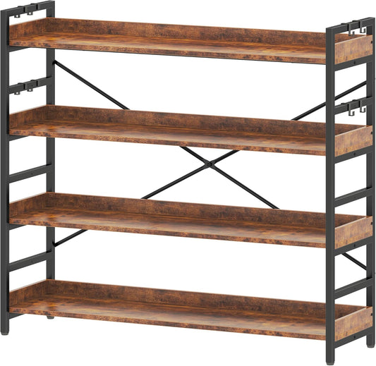 HCHQHS 4 Tier Bookshelf, Adjustable Industrial Bookcase, Vertical Tall Book Shelf, Wood and Black Metal Open Bookshelves for Home Office, Living Room, Bedroom
