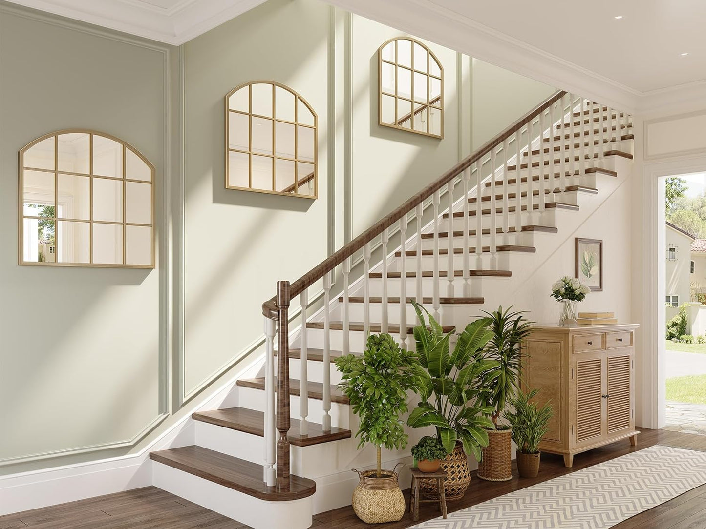 Window Pane Gold Mirror, 28" x 28" Farmhouse Arched Wall Mirror, Brass Rustic Arch Mirrors Large Grid Mirror for Living Room Bedroom Farmhouse Fireplace Hallway Entryway