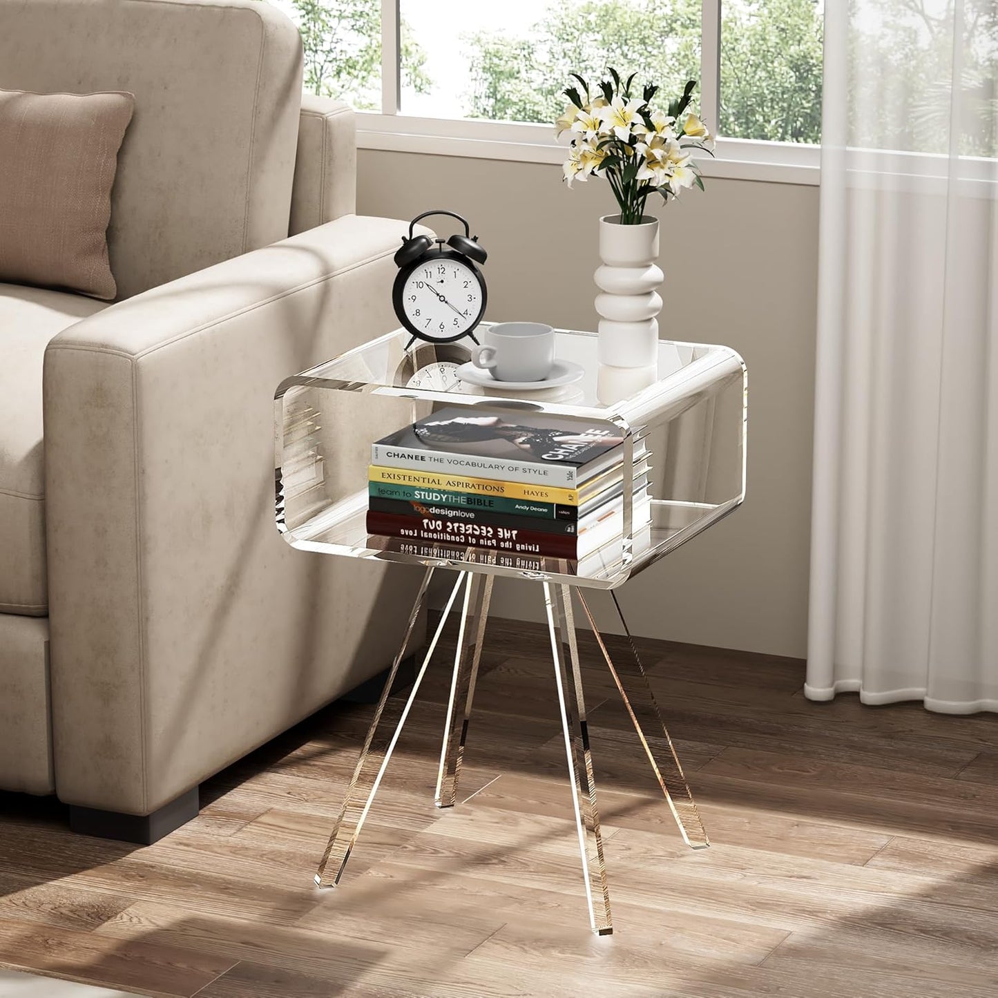 Acrylic Side Table, Acrylic Nightstand Bedside Table for Bedroom (Clear, 16.5'' x 11.8'' x 21.6'')