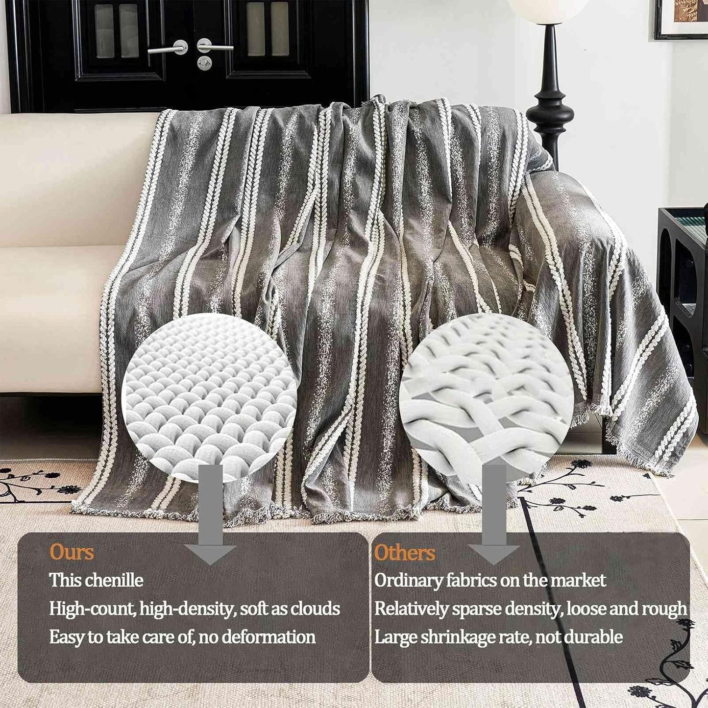 Couch Cover for Dogs Washable Sofa Cover, Sectional Couch Covers, Sofa Covers for 2 Cushion Couch, Non Slip Stripe Sofa Slipcovers Furniture Protector, Couch Protector from Cat Claws, Grey,71''x118''