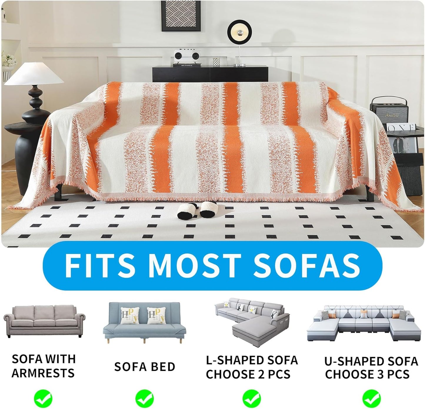 LUFEIJIASHI Boho Couch Covers for Sofa Non Slip Sofa Covers Washable Couch Covers for 3 Cushion Couch Sofa Pet Friendly Sectional Couch Cover Blanket Furniture Protector for Dogs (Orange, 71"x134")