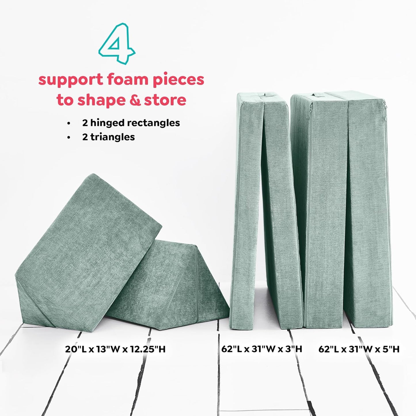 Yourigami Kids and Toddler Play Couch, Convertible Folding Sofa, Durable Foam Modular Design, Green Meadows