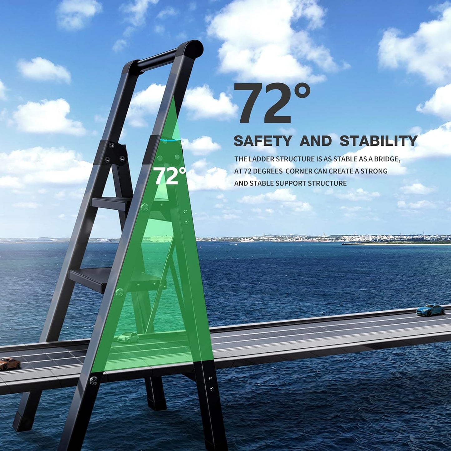 3 Step Ladder,Folding Step Stool with Aluminum Wide Pedal& Convenient Handgrip,330lbs Capacity Steel Ladder for Household and Office(Black)