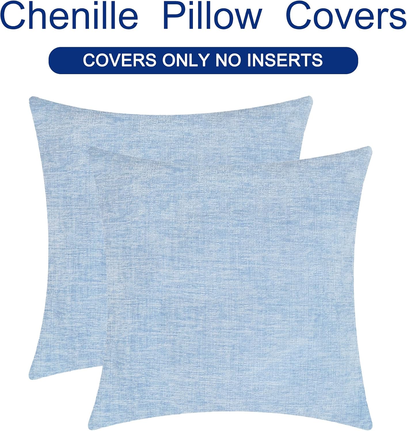 CaliTime Throw Pillow Covers Decorative 26 X 26 Inches Pack of 2 Cozy Chenille Cushion Cases for Couch Sofa Bed Living Room Home Baby Blue