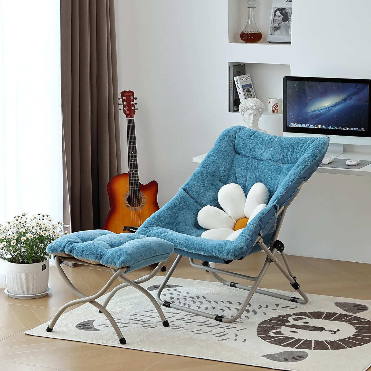 Comfy Folded Chair, Soft Faux Fur Oversized Folding Chair, Flexible Lounge Lazy Chair for Kids Girls Teens Adults, Moon Chair for Dorm Rooms, Bedroom, Living Room