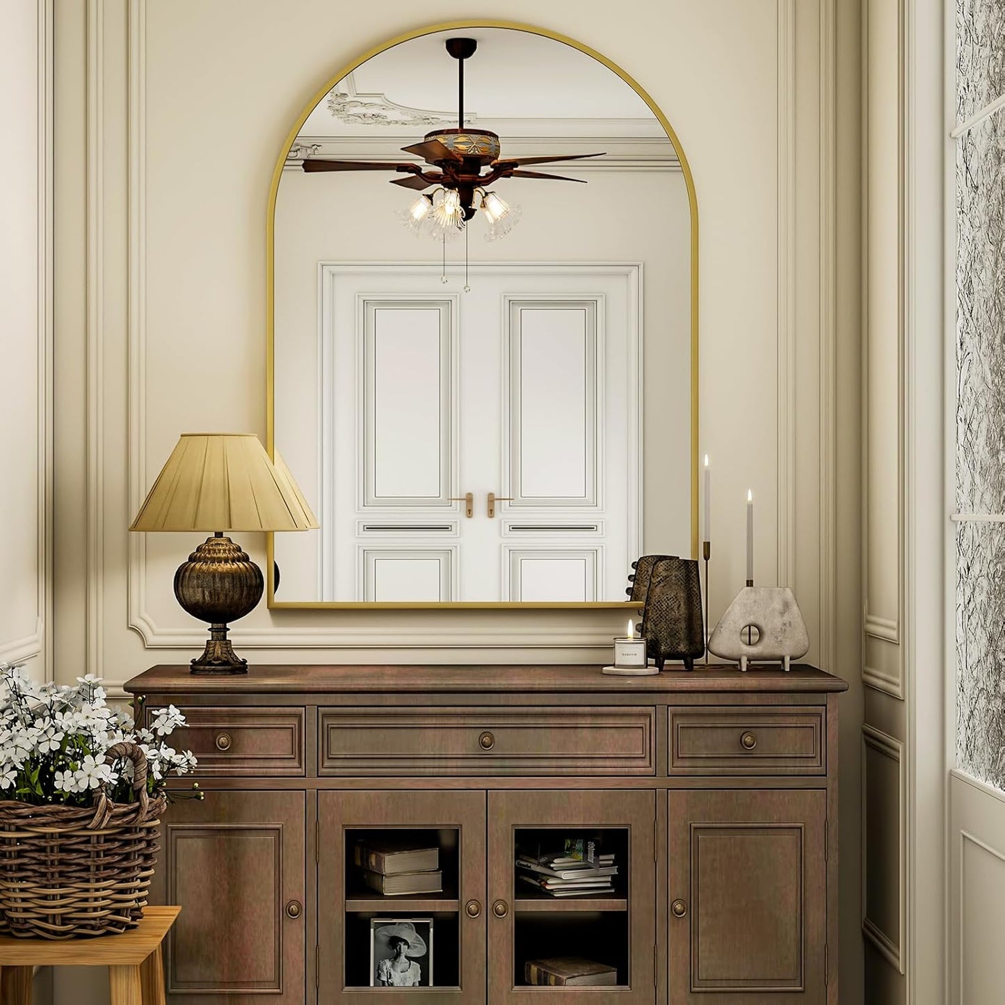 Arch Bathroom Mirror, 36x48 Inch - Wall Mounted Vanity Mirror with Aluminum Alloy Frame - Ideal for Living Room, Bedroom, Bathroom, and Entryway, Hanging or Leaning, Gold