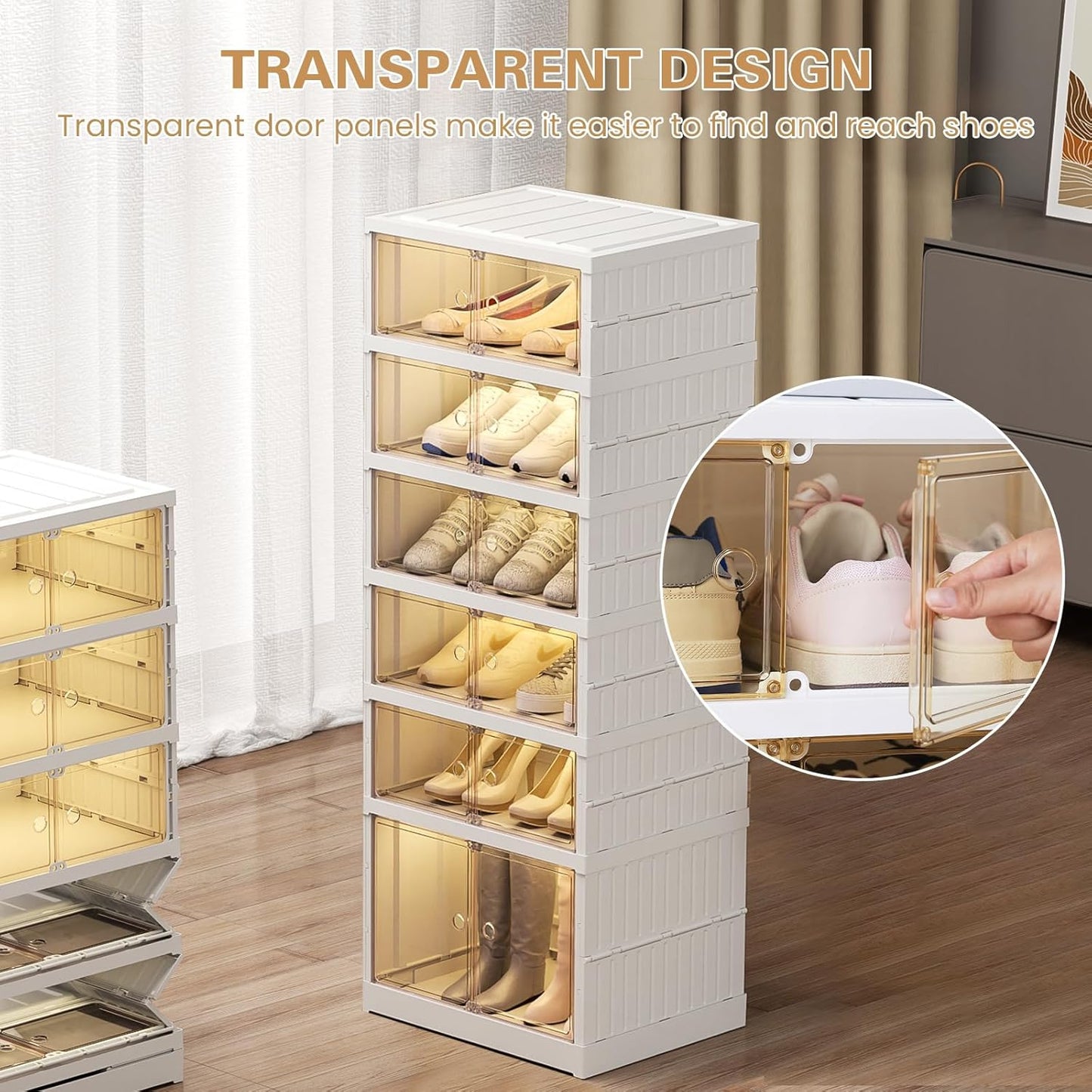 ELPHECO 6 Tier 12 Pairs Foldable Shoe Rack Shoe Organizer with Magnetic Doors, Entryway Folding Shoe Shelf, Easy Assembly Sneaker Cabinet, Plastic Shoe Storage Container Bins