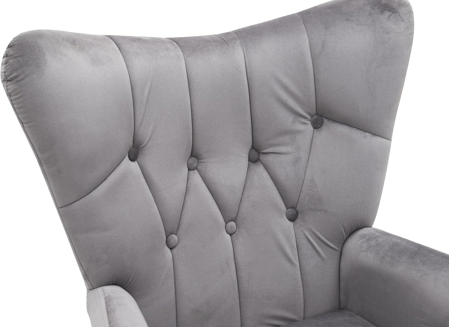 Container Furniture Direct Modern Chic Mid-Century Velvet Accent Armchair for Living Room, Bedroom, or Home Office, Button-Tufted Wingback Design with Gold Flared Legs, Grey