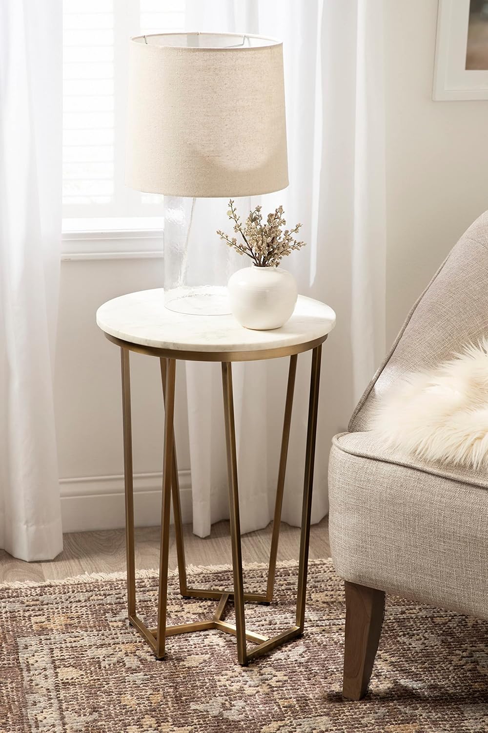 Kate and Laurel Solvay Round Metal and Wood Side Table, 16 x 16 x 24, Walnut and Antique Brass, Mid-Century Modern Bedroom Nightstand Table with Solid Mango Wood Tabletop and Iron Base