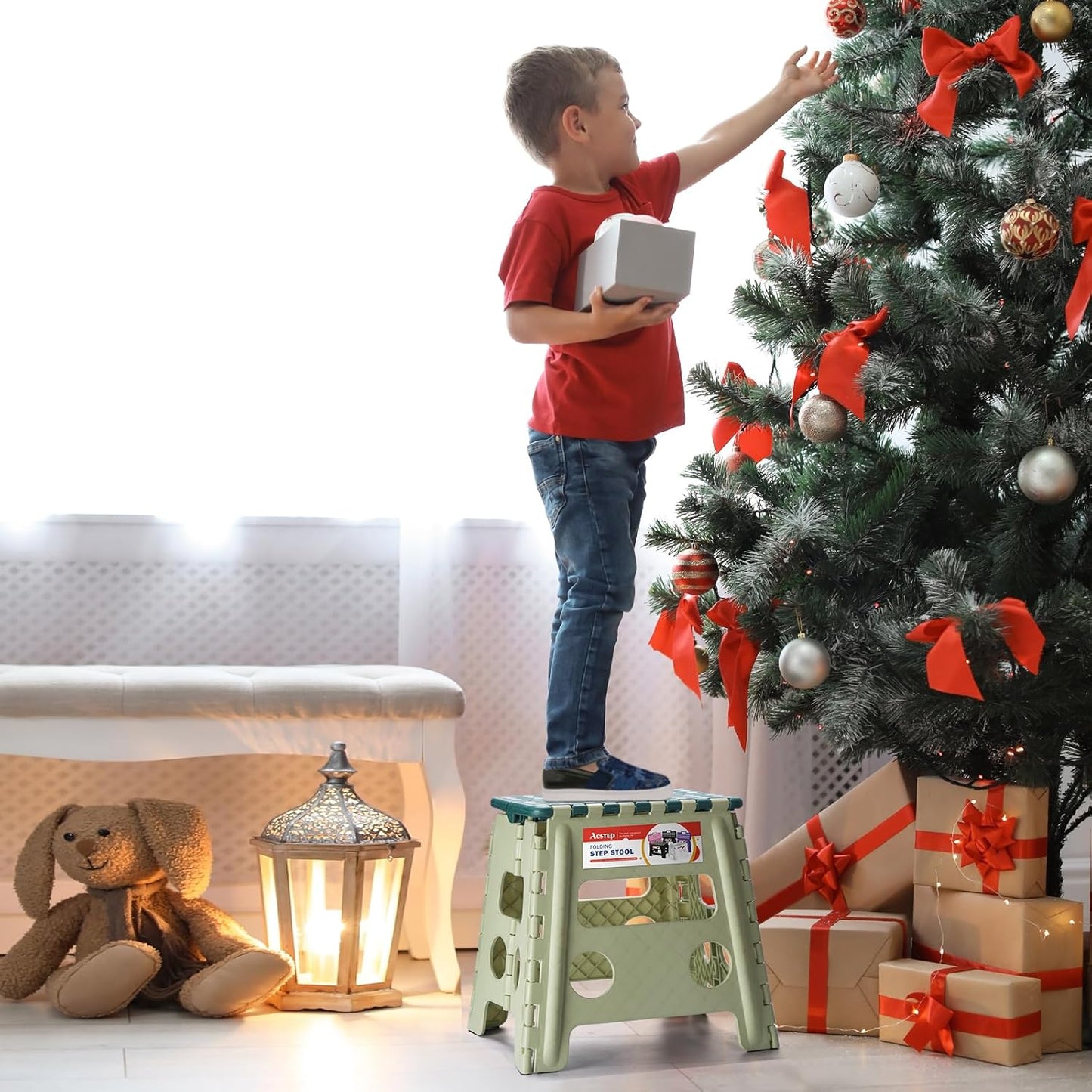 ACSTEP 13 Inch Folding Step Stool,Foldable Step Stools for Kids and Adults 300 LB Capacity, 300 LB Capacit Suitable for Kitchen Fishing,Green