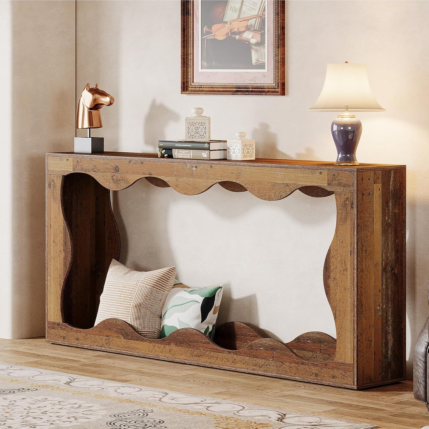 Tribesigns 63 Inches Farmhouse Console Table with Storage, Couch Table Behind Sofa, Long Entryway Sofa Station, Narrow Console Stand, Hallway Stand for Entryway Living Room, Mix Brown