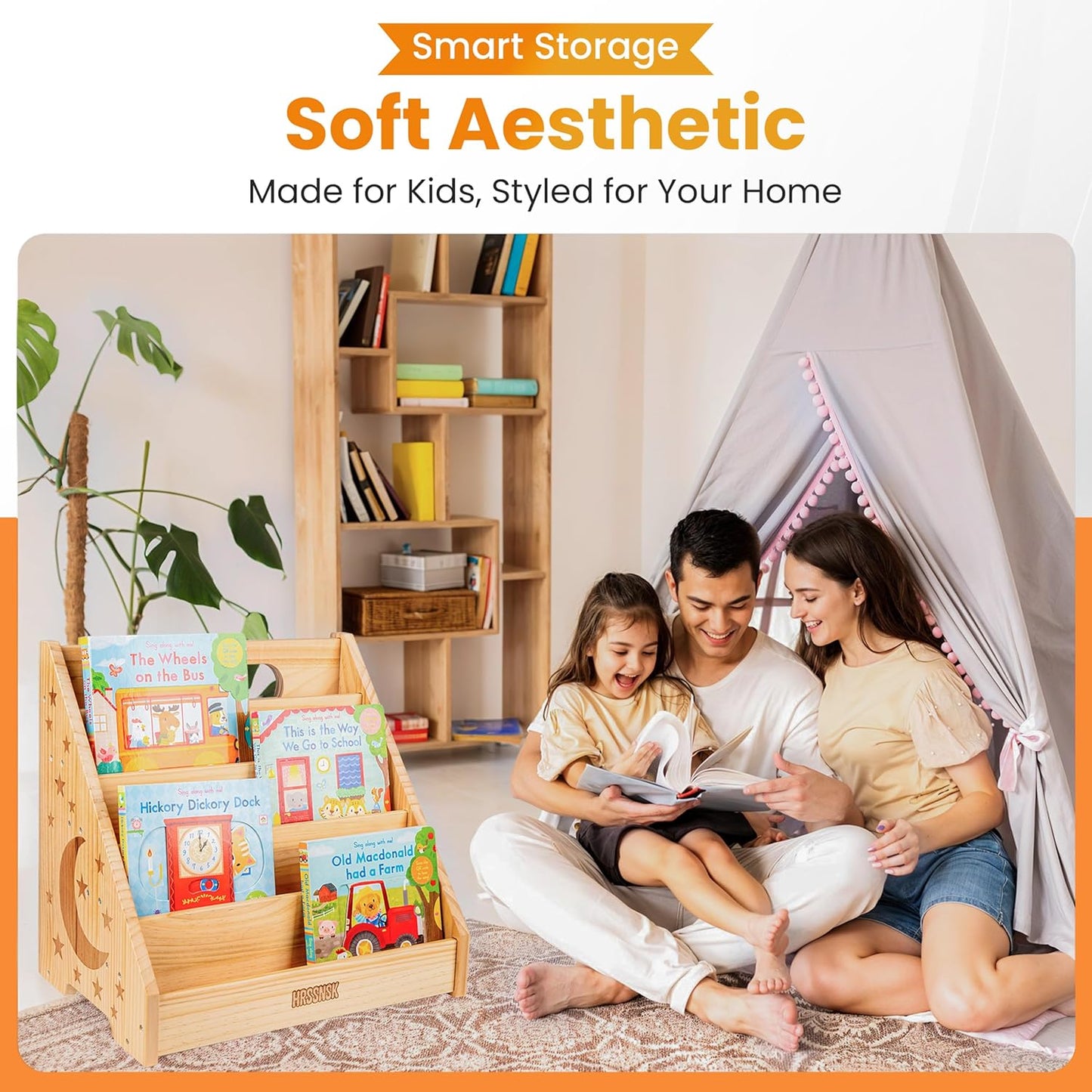 Baby Bookshelf for Toddlers Ages 1-3 - Montessori Nursery Book Shelf with Front-Facing Storage - Kids Book Organizer for Playroom and Bedroom