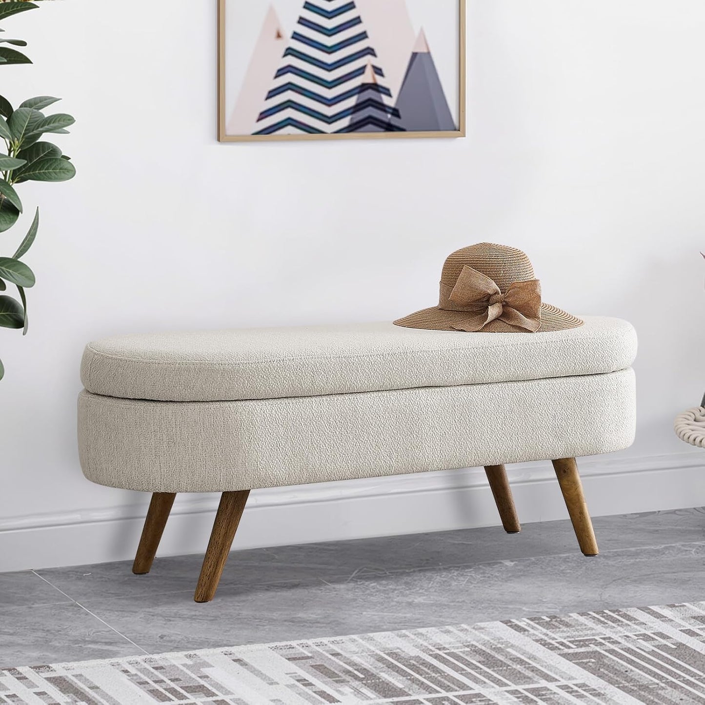 NicBex Ottoman Bench with Storage for Bedroom, 43.5" Upholstered End of Bed Bench with Rubber Wood Legs, Linen Storage Bench for Living Room or Entryway,