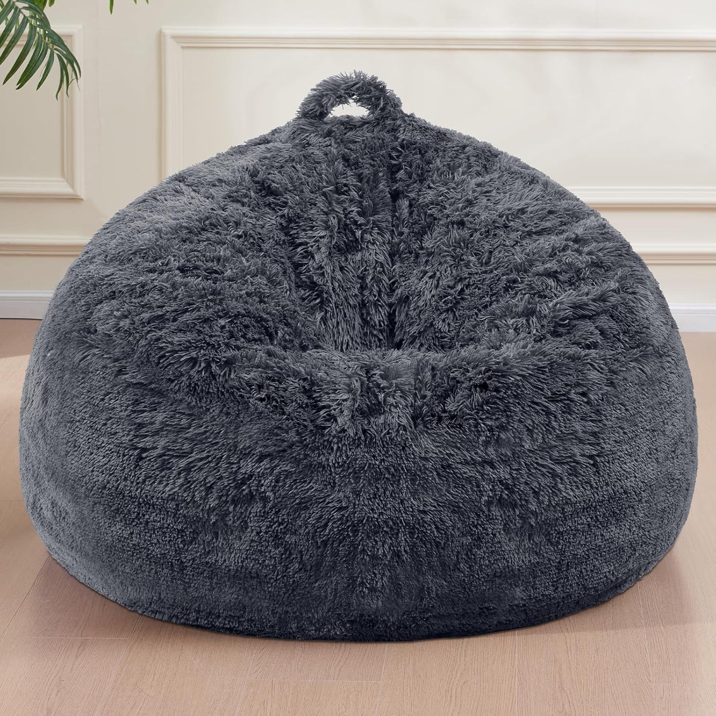 Bean Bag Chair Cover(No Filler) Soft Faux Fur Stuffed Animal Bean Bag Storage, Fluffy Plush Bean Bag Chair Cover Washable, Comfy Bean Bag Chairs for Adults, 7FT, Dark Grey