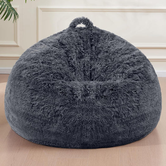 Bean Bag Chair Cover(No Filler) Soft Faux Fur Stuffed Animal Bean Bag Storage, Fluffy Plush Bean Bag Chair Cover Washable, Comfy Bean Bag Chairs for Adults, 7FT, Dark Grey