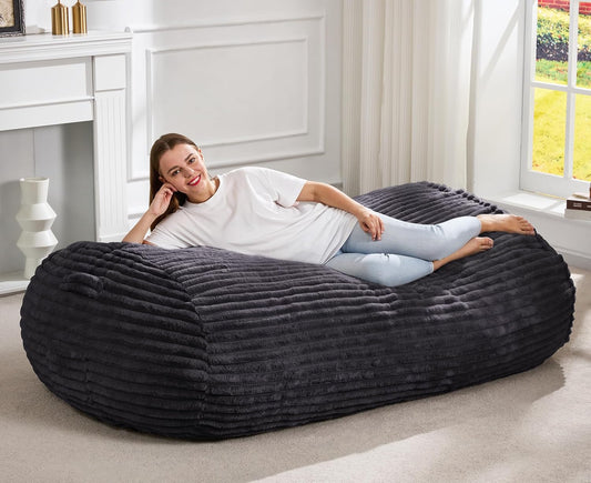 Hobestluk 5FT Bean Bag Chairs Adult Bean Bag with Portable Handle Comfy Large Bean Bag Lounge Chair with Removable Cover for Living Room Bedroom (Stripe Dark Grey, 5FT)