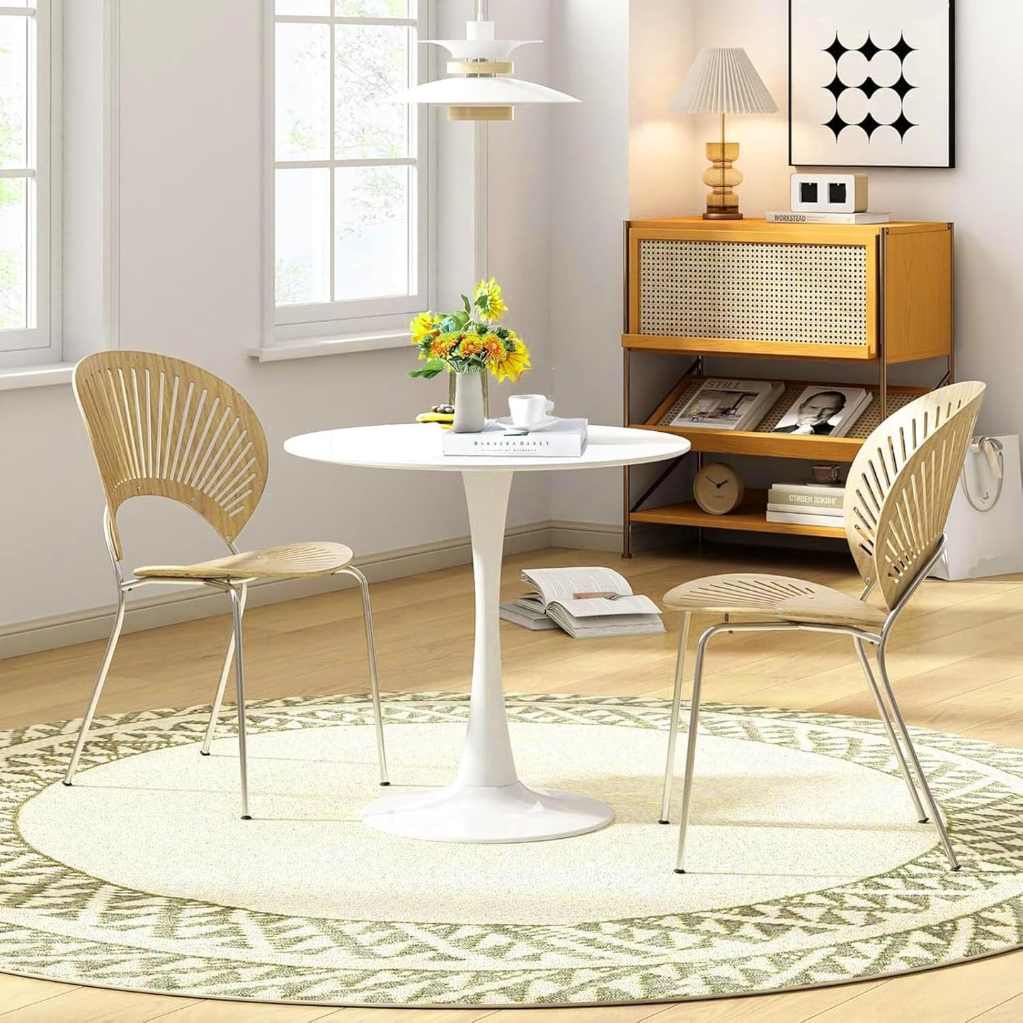 Round White Dining Table, 31.5" Tulip Table, Round Dining Table with Pedestal Base, White Dining Table for 1-4 Person, Mid-Century Leisure Table for Kitchen, Living Room, Restaurant, Cafe