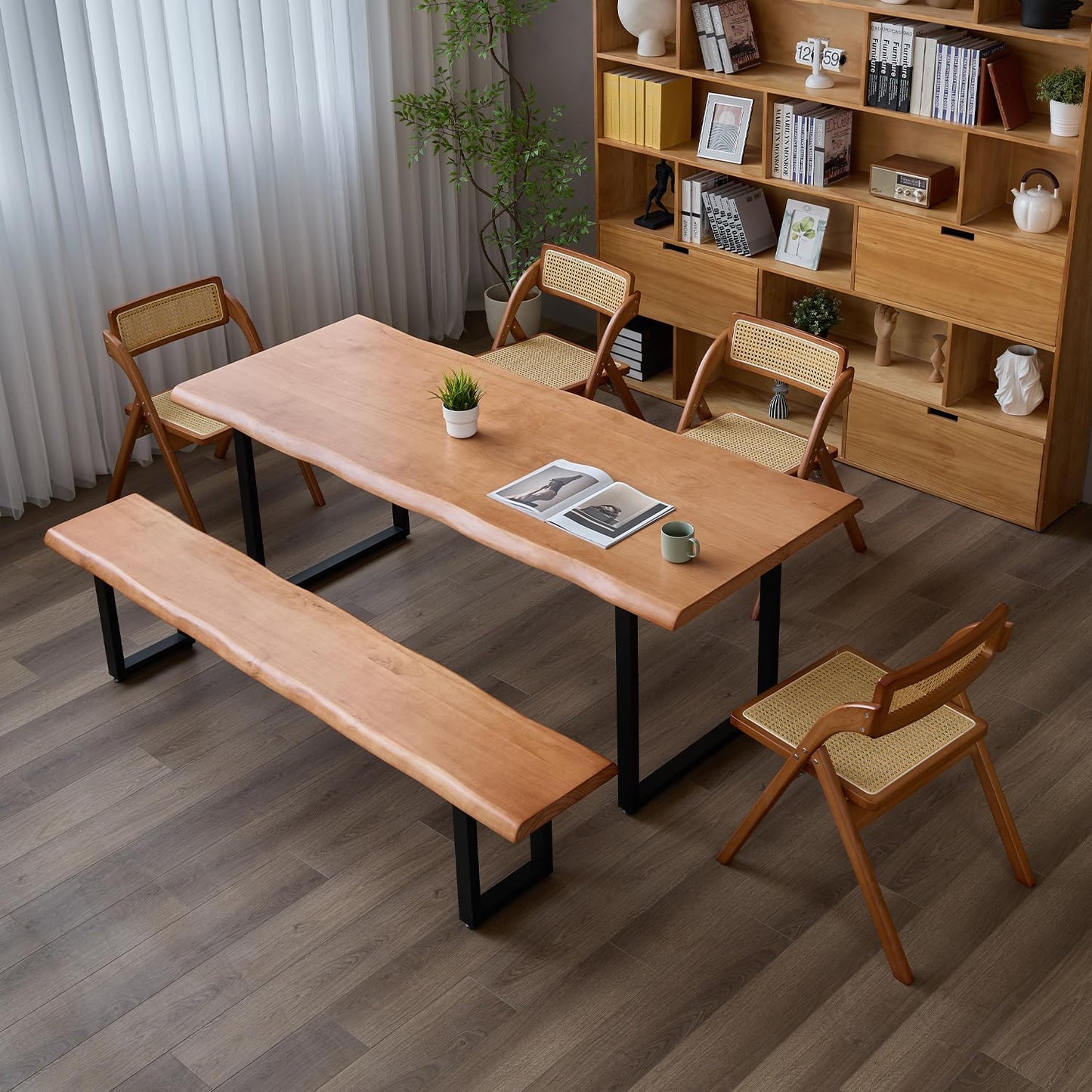 Stylish Solid Wood Office Desk with Sturdy Metal Base - Durable Multi-Size Executive Computer & Dining Table - Perfect for Home Office & Work Environments (Brown, 62.99in)