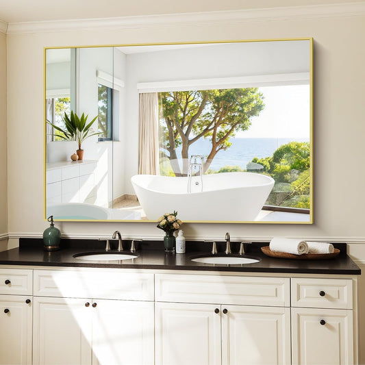 KOCUUY Large Gold Bathroom Mirror, 55x36 inch Rectangular Mirror for Bathroom Sink, Oversized Wall Mirror with Metal Gold Frame for Living Room, Farmhouse, Entryway, Hang Horizontal/Vertical