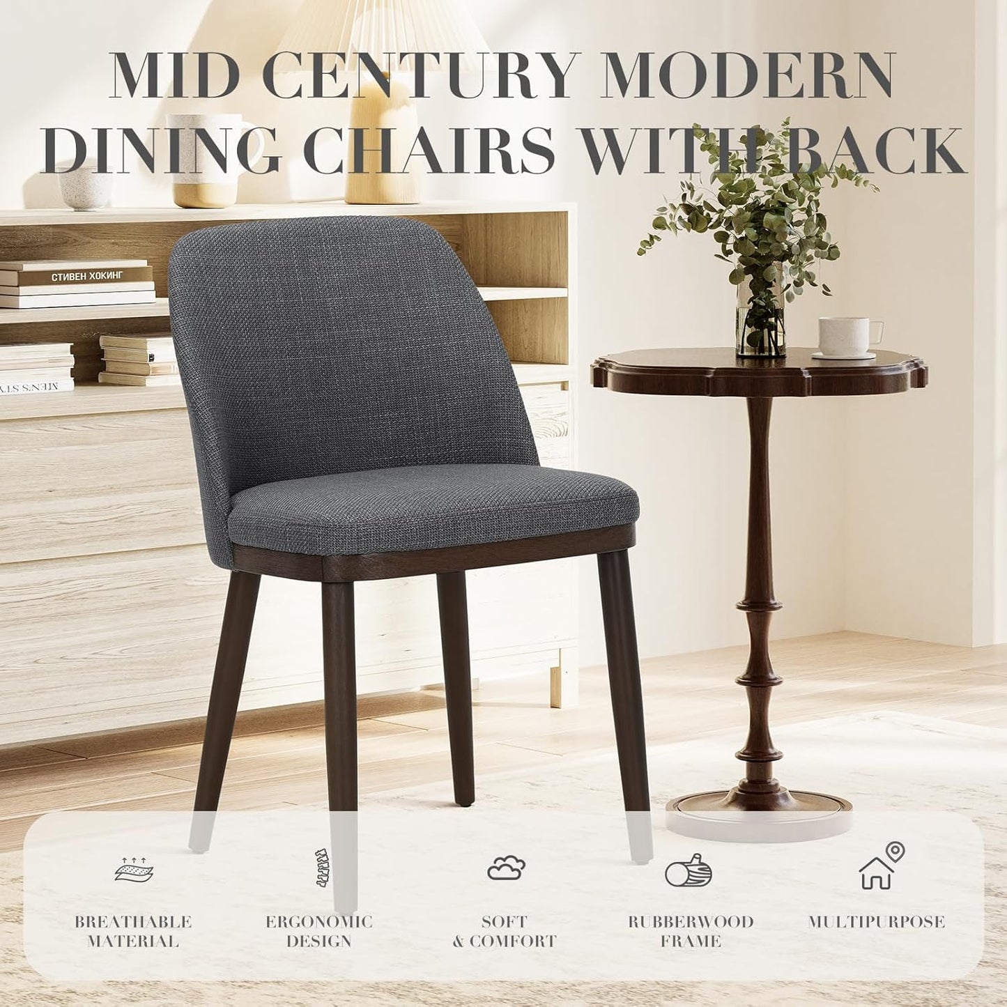 COLAMY Upholstered Dining Chairs Set of 2, Modern Kitchen Chairs with Back, Fabric Side Chair with Wood Legs for Dining Room Restaurant, Light Grey