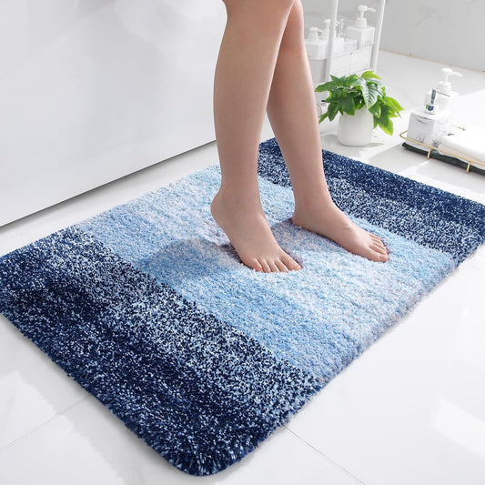 OLANLY Bathroom Rug Mat 36x24, Extra Soft and Absorbent Microfiber Bath Rugs, Non-Slip Plush Shaggy Bath Carpet, Machine Wash Dry, Bath Mats for Bathroom Floor, Tub and Shower, Navy