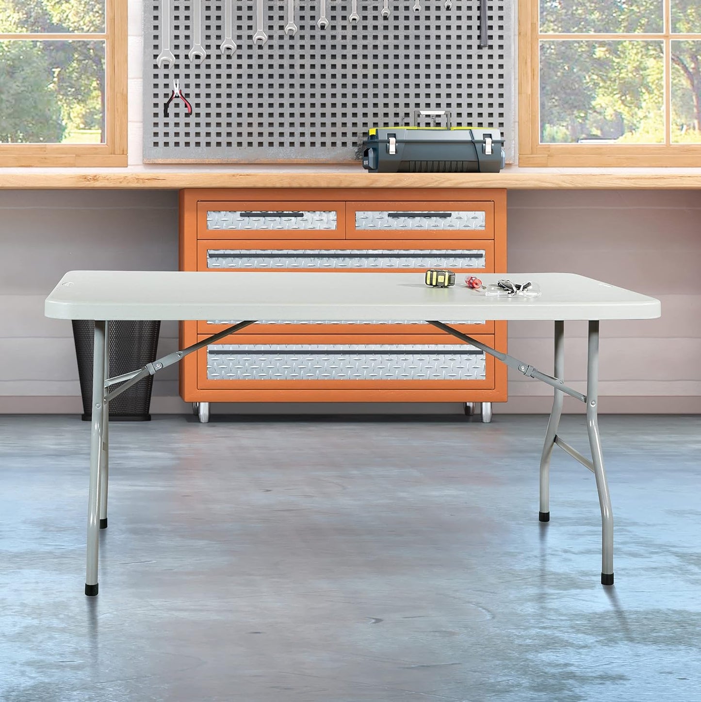 Office Star Resin Multipurpose Rectangle Folding Table for Indoor or Outdoor Use, 5 Feet Light Gray