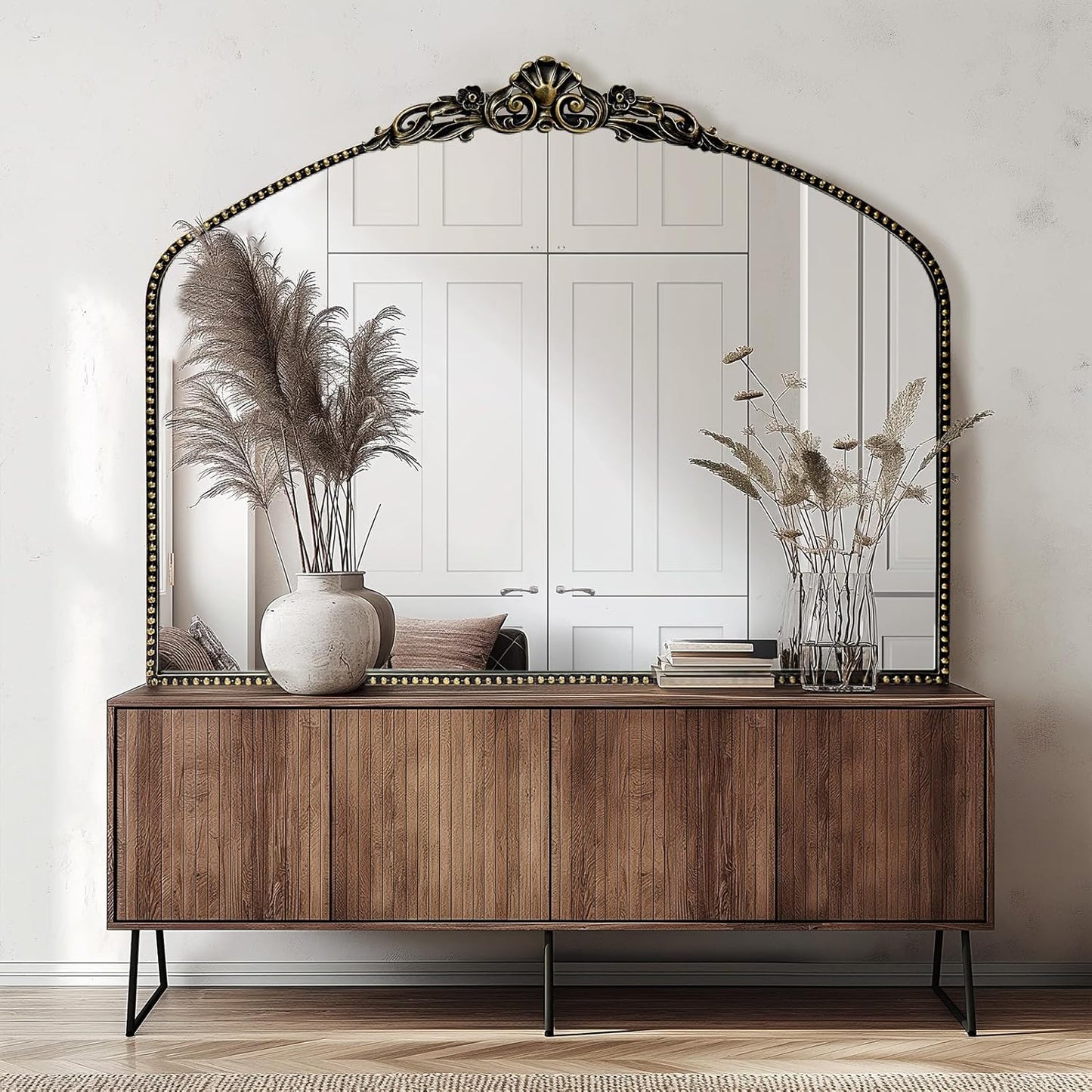 G-LEAF Vintage Baroque Mirror 40"X30",Victorian Antique Farmhouse Mantel Mirror with Black Brush Gold Ornate Metal Frame for Fireplace Entryway Living Room Hallway Bathroom