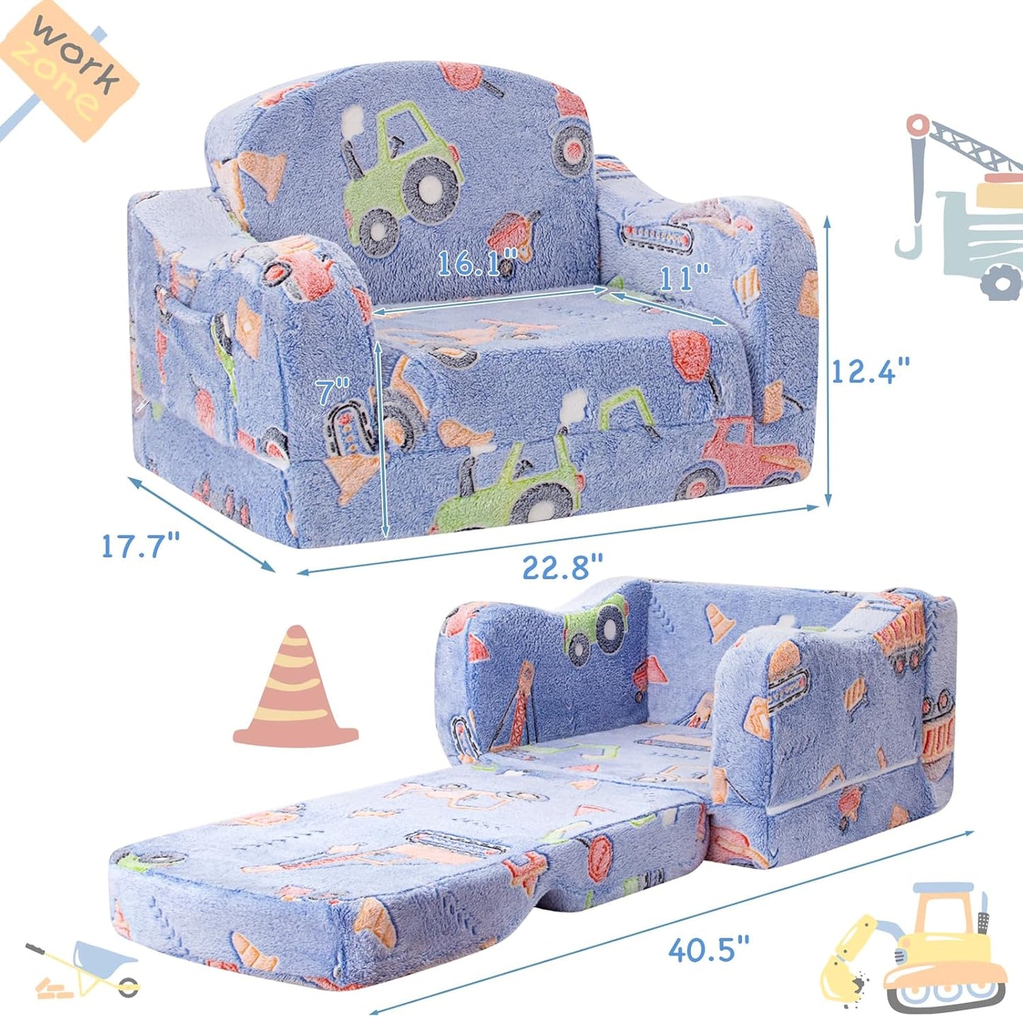 Thick Comfy Toddler Chair and Couch for Kids,2-in-1 Soft Plush Fold Out Sofa for Children,Convertible Couch to Lounger for Toddler