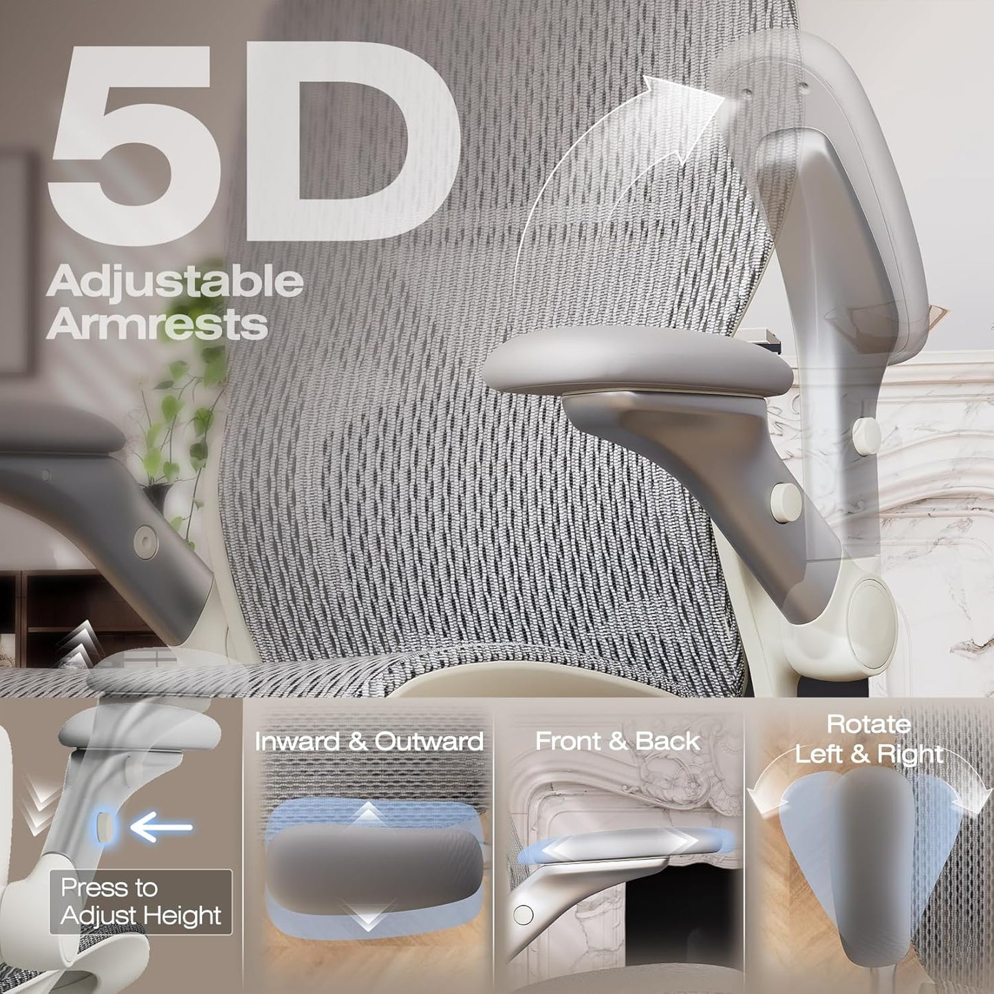 ELABEST X100 Ergonomic Office Chair with Footrest, Big and Tall Home Desk Chair with 5D Flip-Up Arms, Adjustable 3D Lumbar Support,High Back Rolling Computer Chair, Swivel Mesh Chairs (Frosted Dawn)