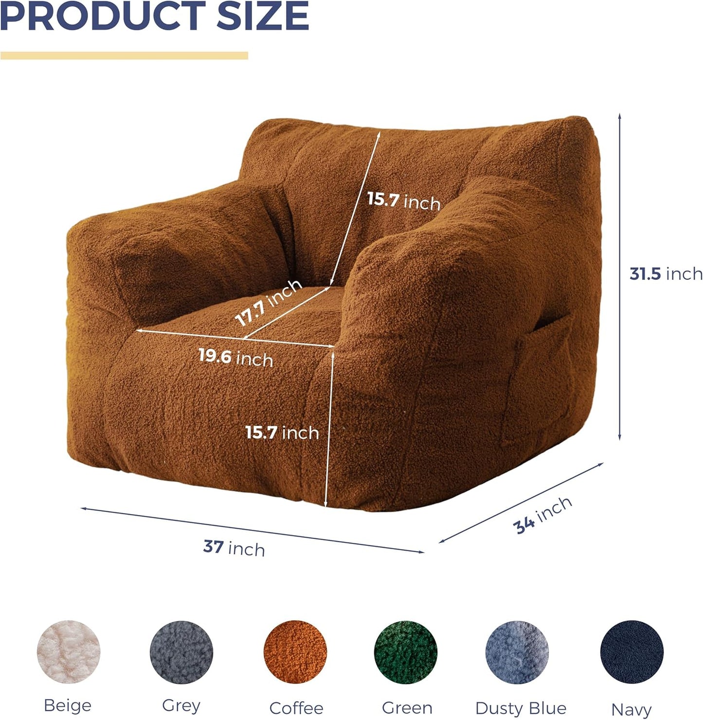 MAXYOYO Bean Bag Chair, Tufted Bean Bag Sofa with Boucle Fabric, Comfy Lazy Chair with Filler, Living Room Sofa for Adults Teens, Accent Couch for Bedroom Dorm, Coffee