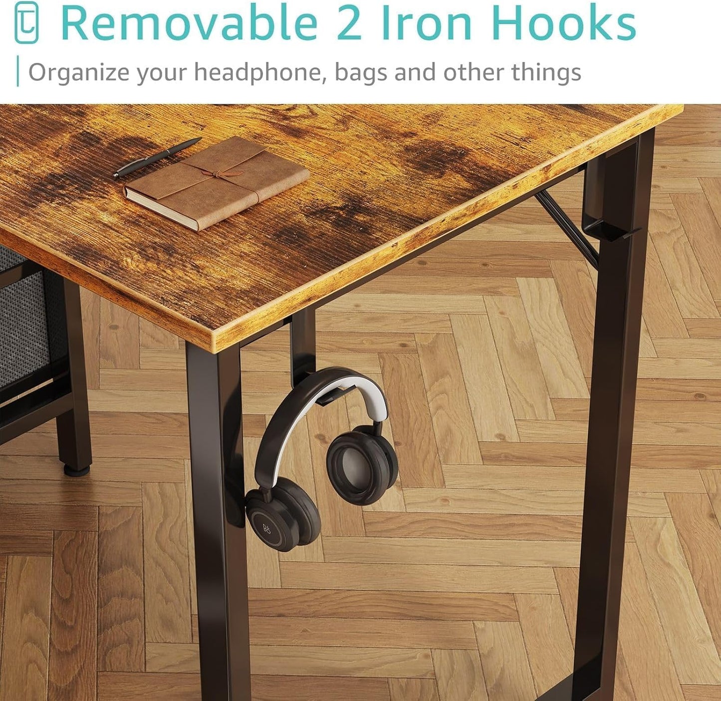 Lufeiya 47 inch Computer Desk with 4 Fabric Drawers, Reversible Writing Work Study Desk for Home Office Bedroom, Modern Simple Student PC Desks, Rustic Brown