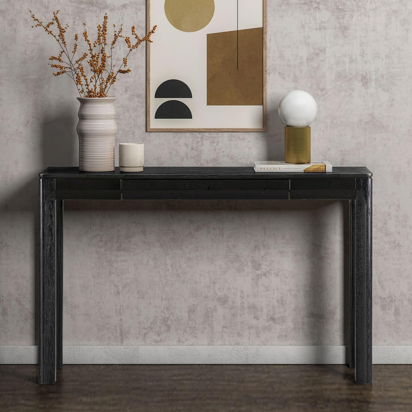 NTC Flow Modern Wooden Rectangle Console Table with Hidden Drawer – Waterproof & Heat Resistant, Burnt Black