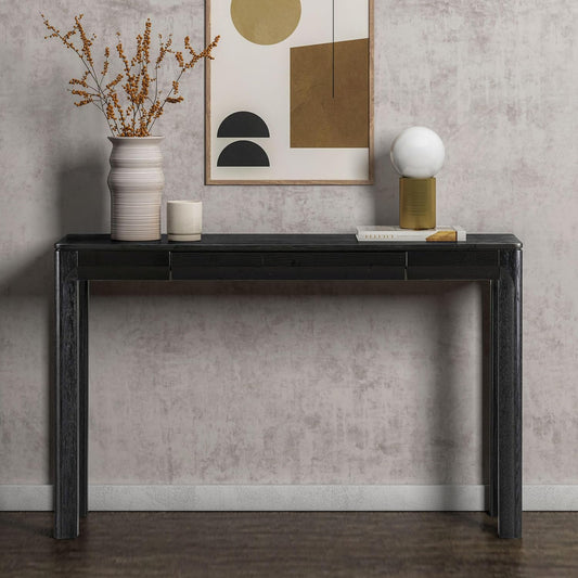 NTC Flow Modern Wooden Rectangle Console Table with Hidden Drawer – Waterproof & Heat Resistant, Burnt Black