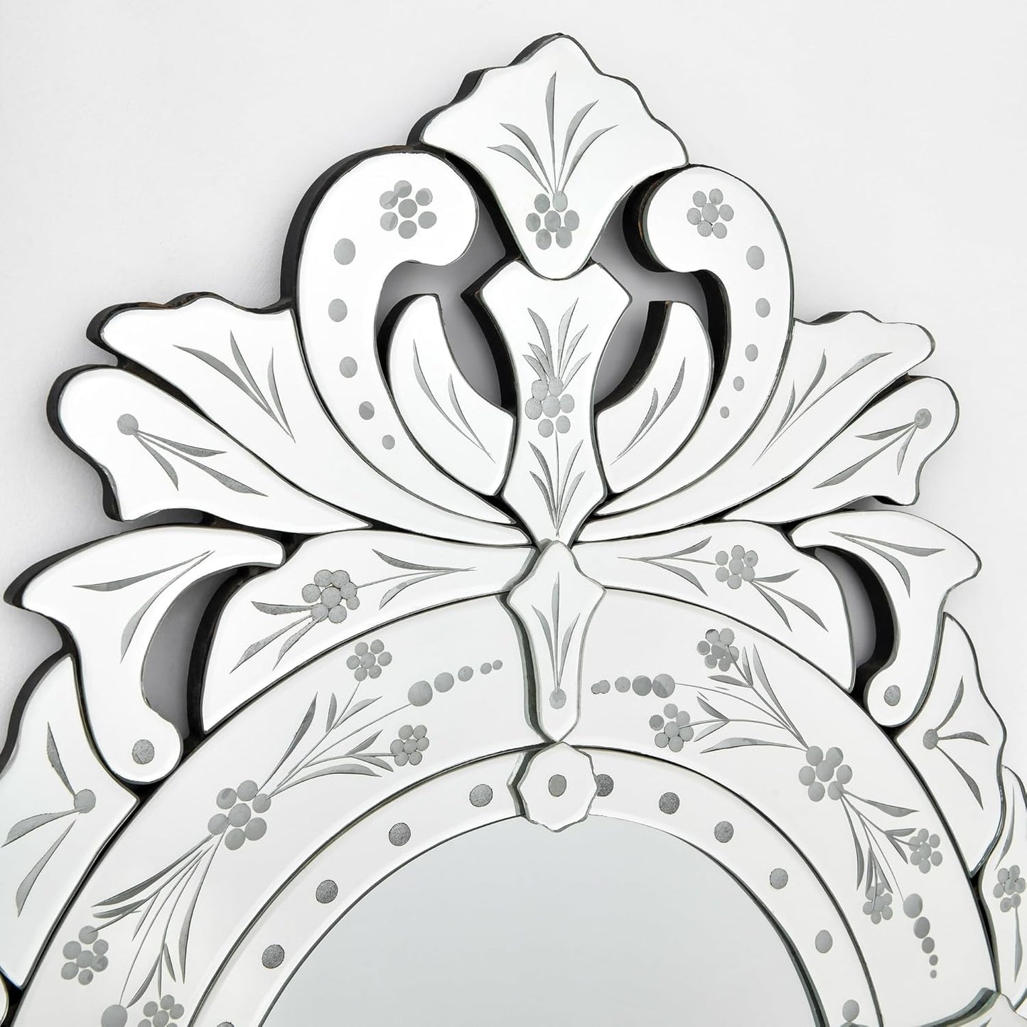 KOHROS Bathroom Vanity Mirror with Floral Etched 40" x 21" Decorative Wall Mirror Frameless Beveled Edge Bathroom Mirror for Vanity Bedroom