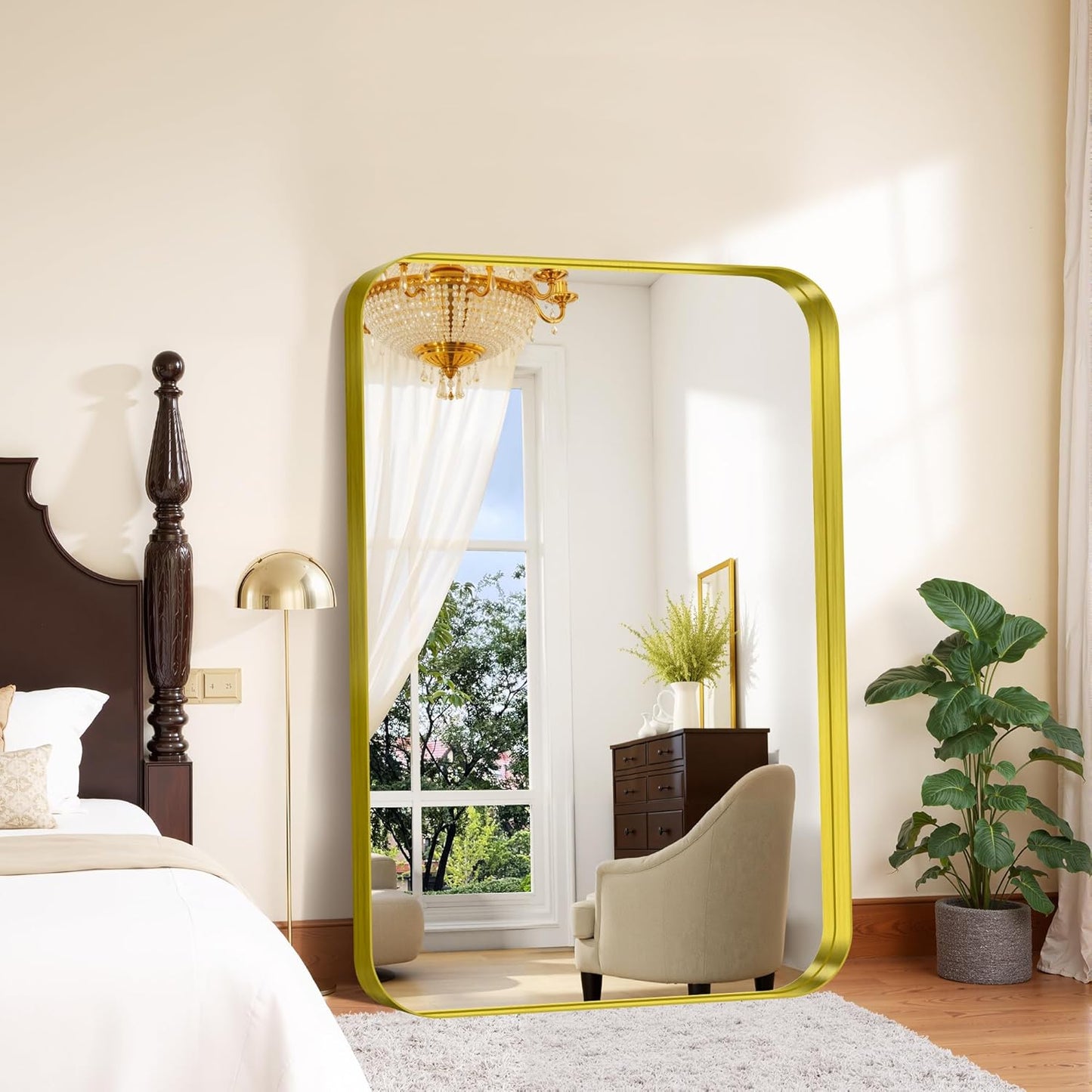 FORBATH 55x36 Inch Large Bathroom Mirror for Double Sinks, Brushed Gold Deep Frame Wall Mirror with Rounded Corners, Anti-Rust Tempered Glass for Modern Farmhouse Vanity (Horizontal/Vertical)