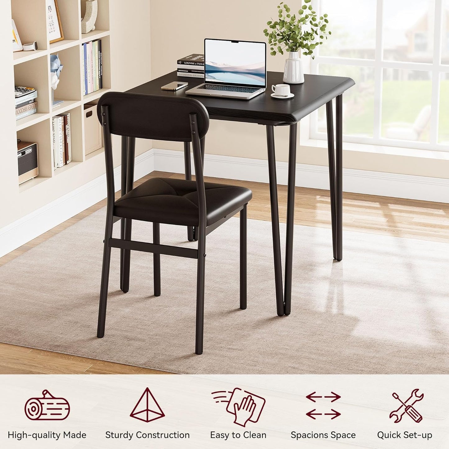 GarveeHome Dining Table Set for 2, Kitchen Table with Upholstered Chairs for Kitchen Room and Small Spaces (Black, Table with 2 Chairs)