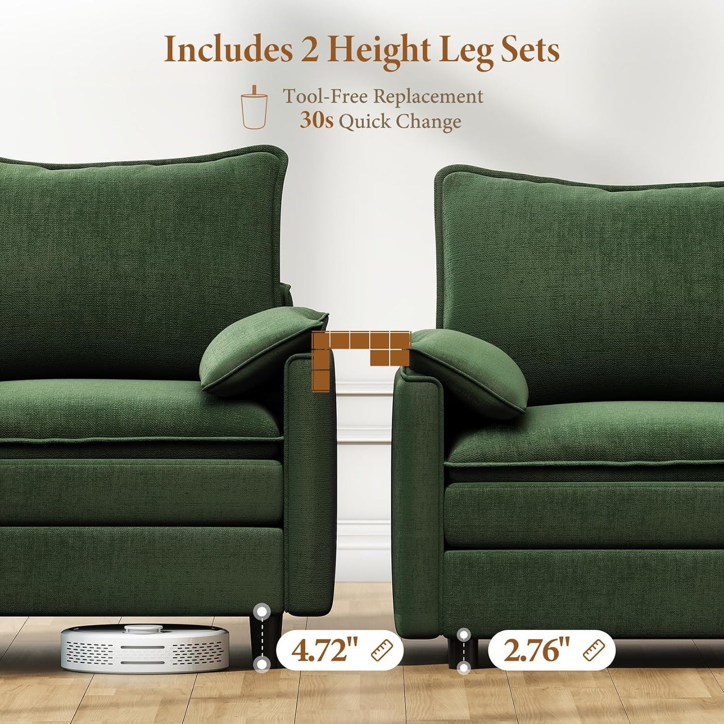 Vesgantti Large Modular Sectional Sofa, Big Comfy Cloud Couch with Ottoman Deep Seat Chenille Cloud Sofa, 9 Seater Large Sectional Couches for Living Room, Bedroom and Apartment, Green