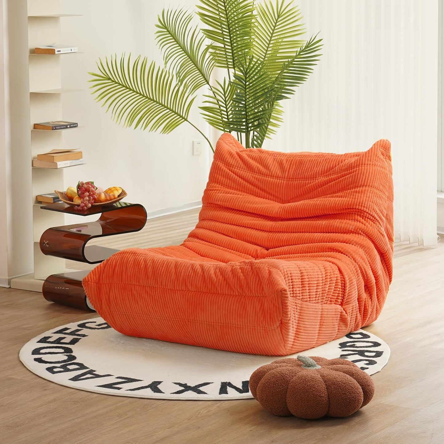 N&V Fireside Chair, Mid Century Armless Floor Sofa, Soft Premium Corduroy Floor Lounge Chair, Foam Sofa for Living Room Bedroom and Office (Tangerine)