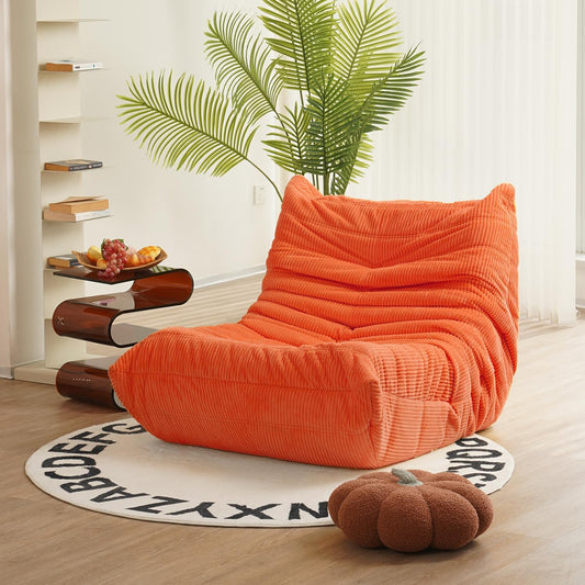N&V Fireside Chair, Mid Century Armless Floor Sofa, Soft Premium Corduroy Floor Lounge Chair, Foam Sofa for Living Room Bedroom and Office (Tangerine)