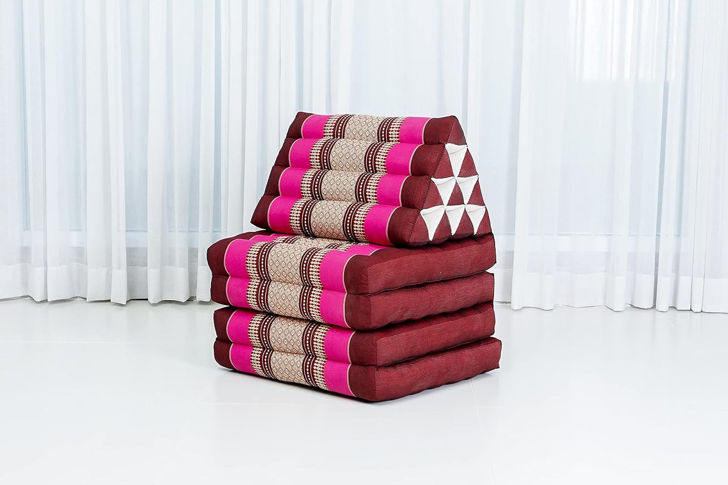 Leewadee Comfortable Japanese Floor Mattress - Thai Floor Bed with Triangle Cushion - Futon Mattress - XL Extra Long Thai Massage Mat, 89 x 20 inches, Auburn Pink, Kapok Filling