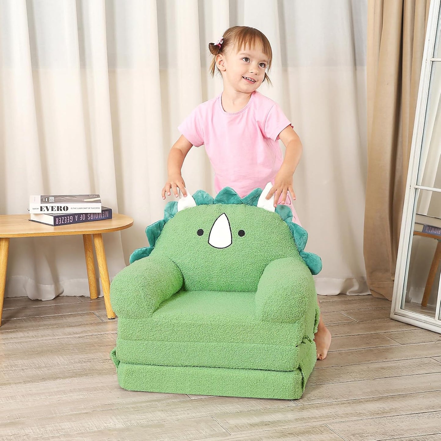 Foldable Kids Sofa, Triceratops Toddler Couch With Tri Folding Foam Cushions, Comfy Couch for Ages 18 Months and Up
