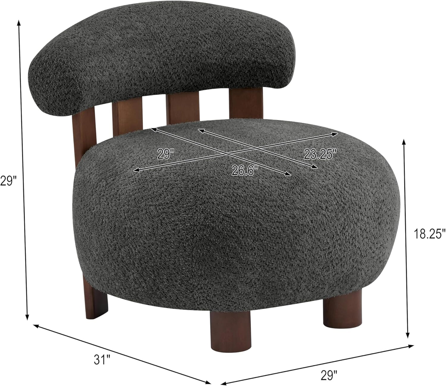 Christopher Knight Home Elvina Boucle Fabric Accent Chair, Solid Wood Single Lounge Sofa, Bedroom Comfy Reading Chair, for Modern Minimalist Style Living Room/Home Office, Dark Gray