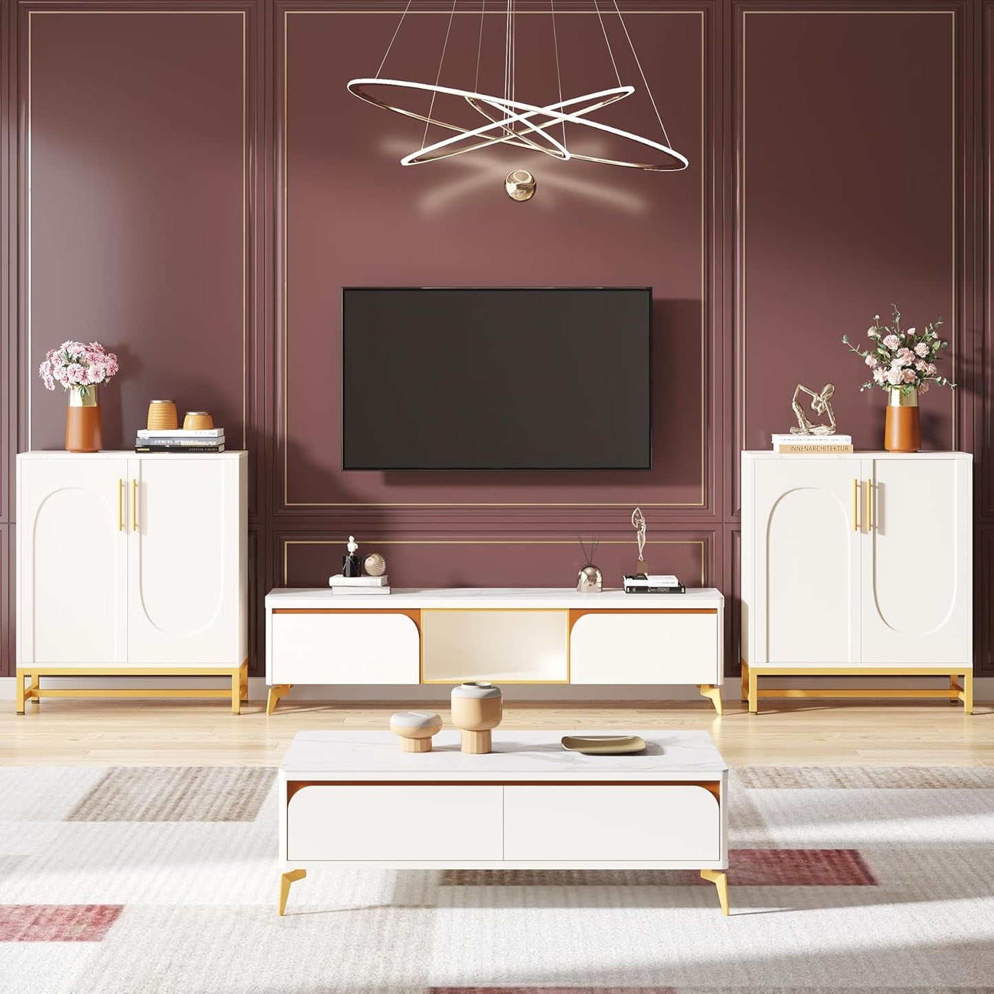 Tribesigns Modern Sideboards, Buffet Cabinet with 4 Doors and Adjustable Shelves (White)