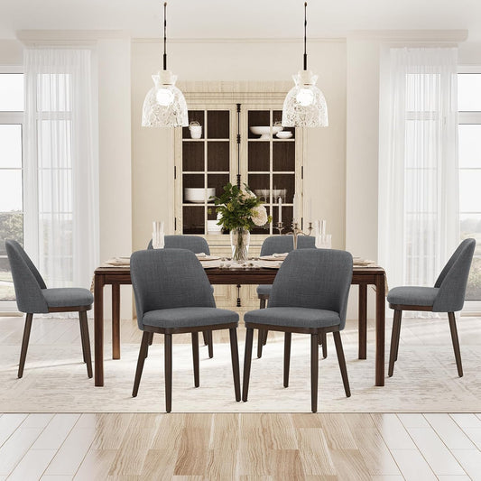 COLAMY Upholstered Dining Chairs Set of 6, Modern Kitchen Chairs with Back, Wood Side Dining Room Chairs for Kitchen, Dining Room, Restaurant, Light Grey