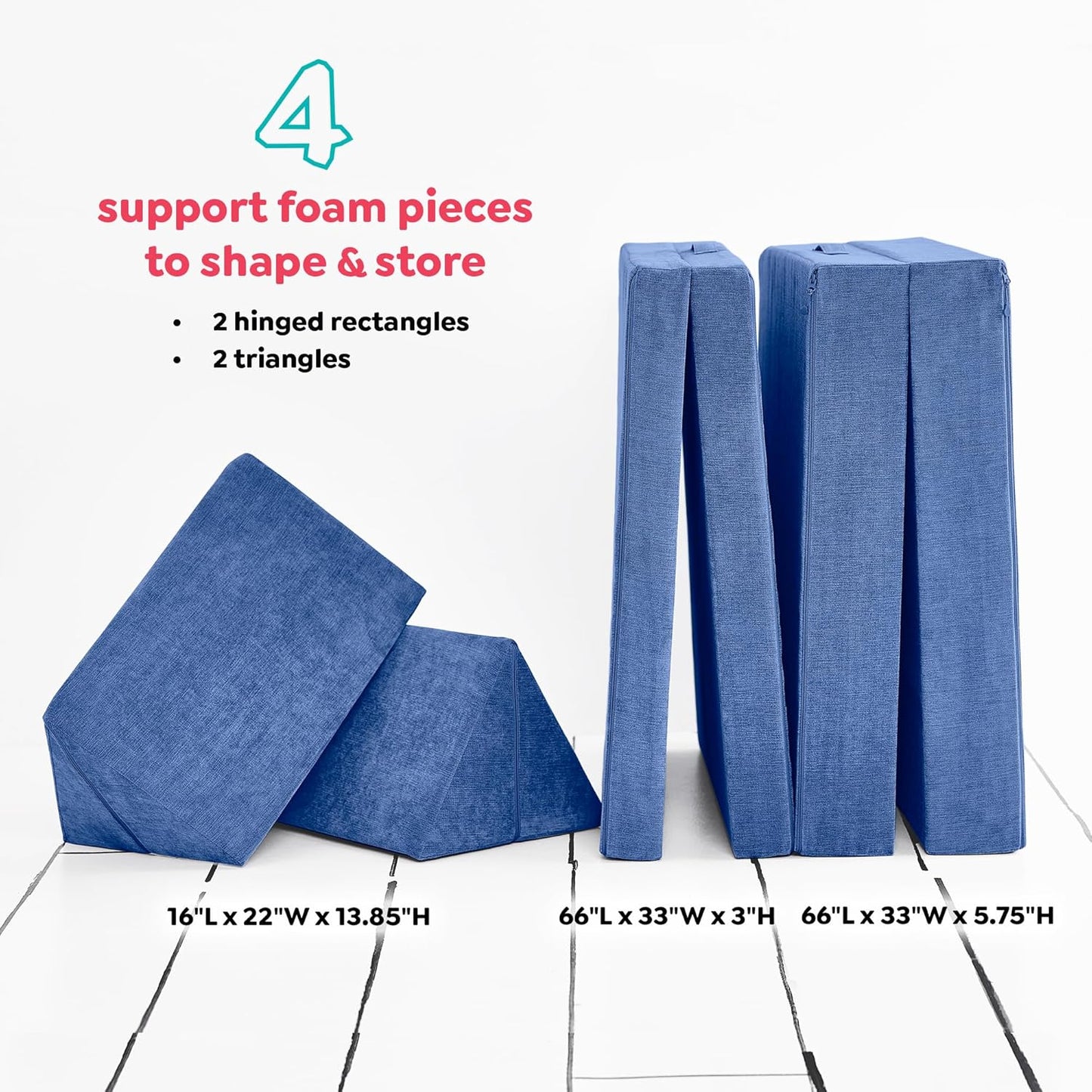 Yourigami Kids and Toddler Play Couch, Convertible Folding Sofa, Durable Foam Modular Design, Sapphire Caves XL