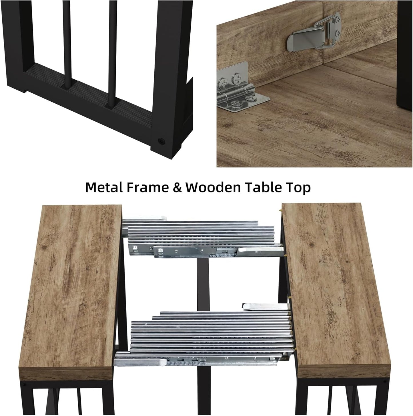 KEIKI 23.62" - 118" L Extendable Foldable Dining Room Table for 2-10 People, Wood Modern Rustic Rectangle Expandable Kitchen Living Meeting Room Furniture, 5 Tabletop Length Options