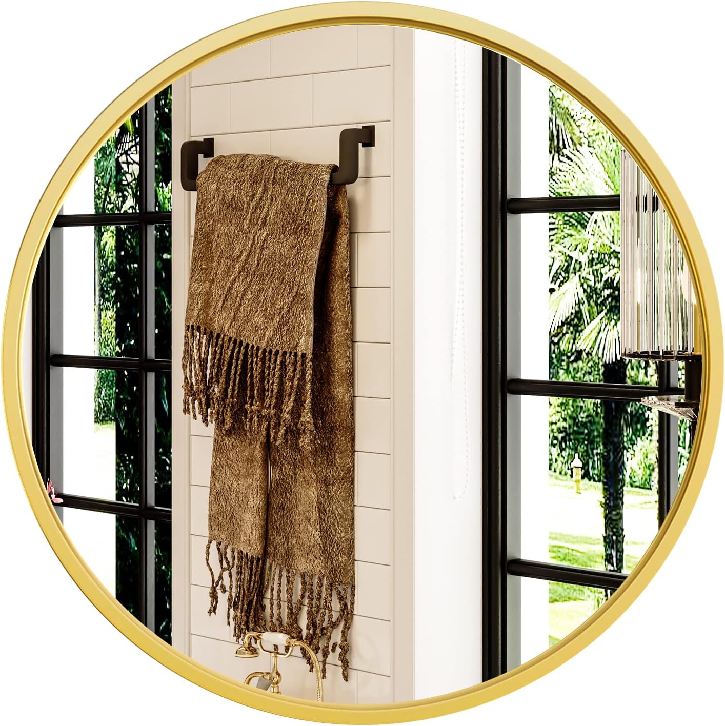 Growsun Gold Round Mirror, 20 inch Circle Wall Mirror for Bathroom Vanity, Entryway Living Room with Metal Frame for Home Decor