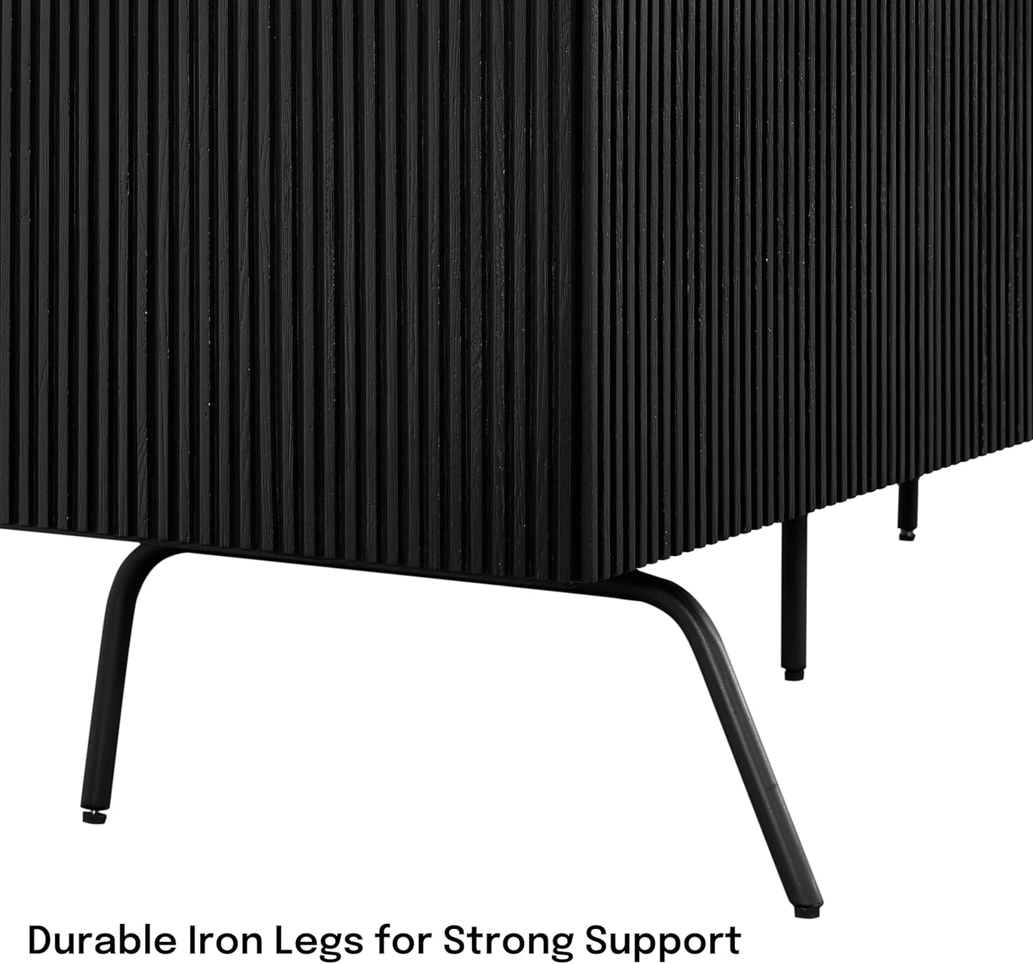 NTC Veil TV Stand with 4 Doors for TVs up to 75’’, Media Console with Vertical Groove Design and Metal Legs, Modern Entertainment Center for Living Room and Bedroom, Effortless Assembly, Burnt Black