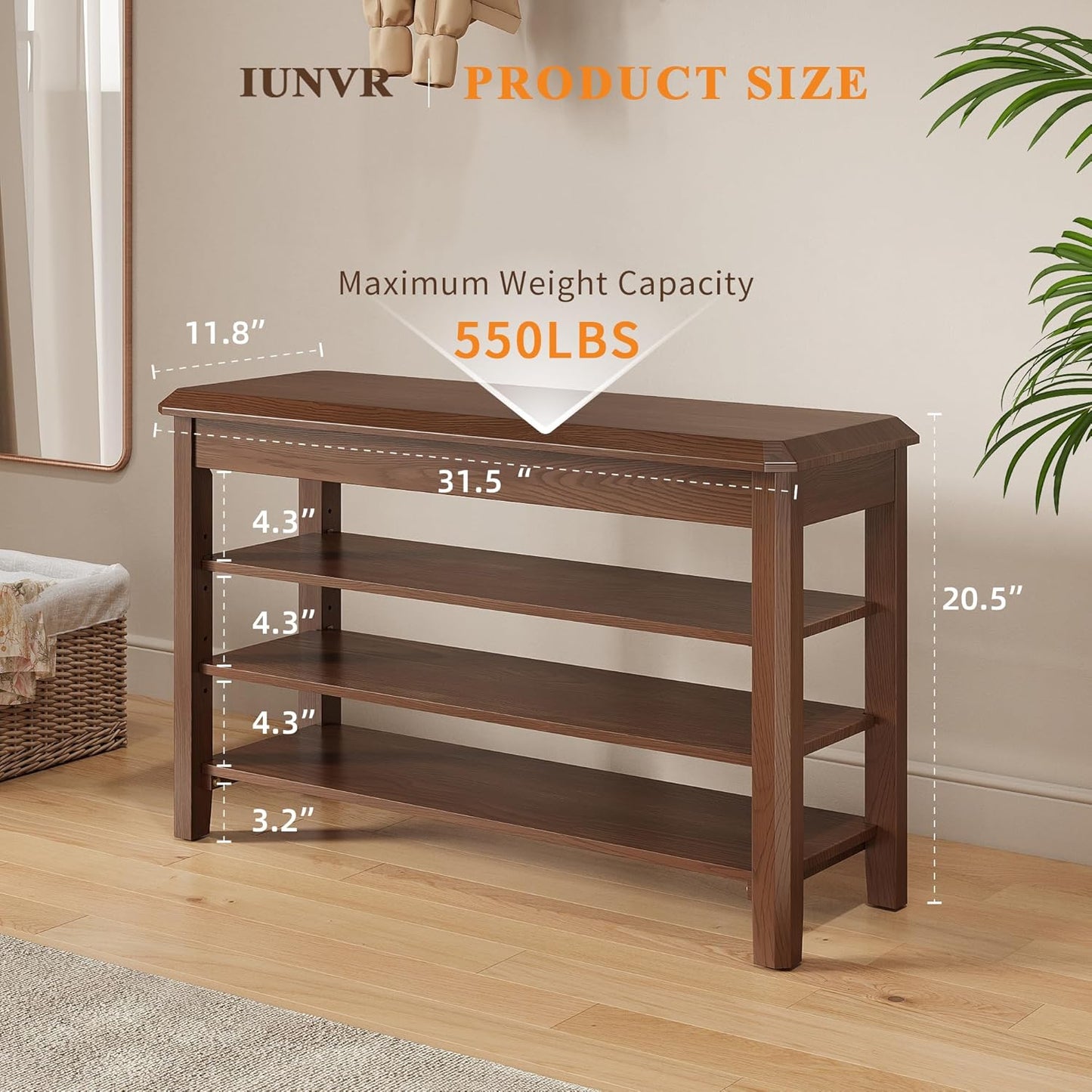 Shoe Rack for Front Door Entrance, Solid Wood Shoe Bench for Closet, Holds Up to 550lbs, Shoe Rack Bench for Entryway, Mudroom, Hallway